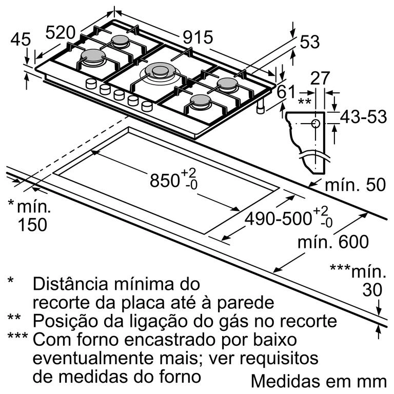 Serie 6 Placa a gás 90 cm Inox Serie 6 Placa a gás 90 cm Inox