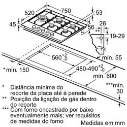 Serie  6 Placa a gás 75 cm Inox