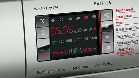 Serie  6 Máquina de Lavar e Secar Roupa7/4 kg 1400 rpm, Inox